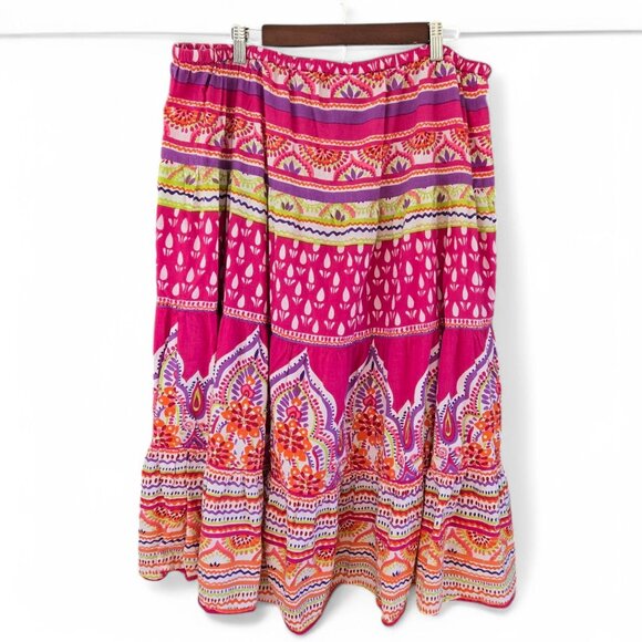 Liz & Me Womens Boho Maxi Skirt Elastic Waist Pink Purple 14/16W - Picture 2 of 9